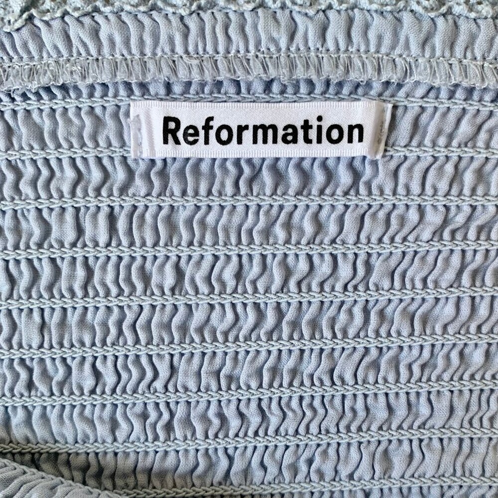 Like New Reformation Oakleigh Smocked Tank Top, Size XS, Blue - Picture 5 of 7
